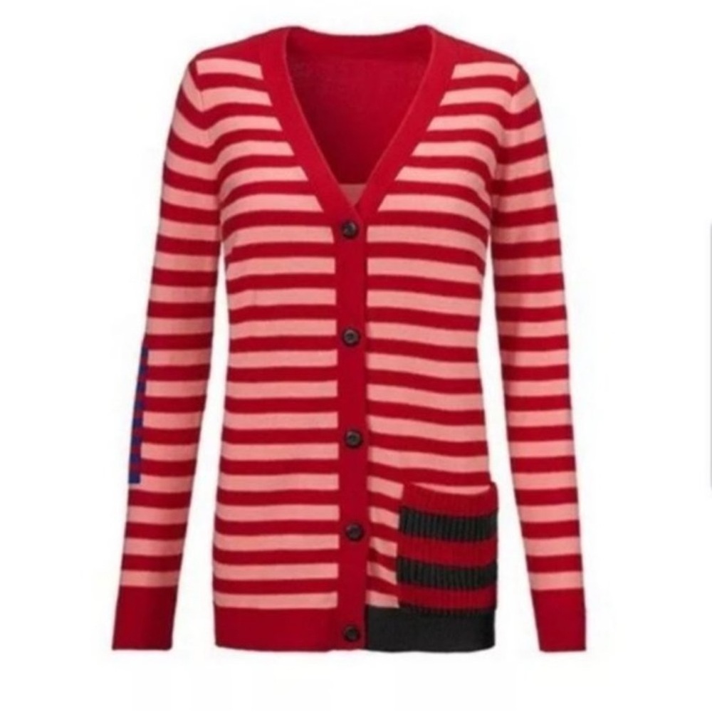 Cabi 5446 the picnic cardigan sweater red pink stripedβ patchwork women's Medium